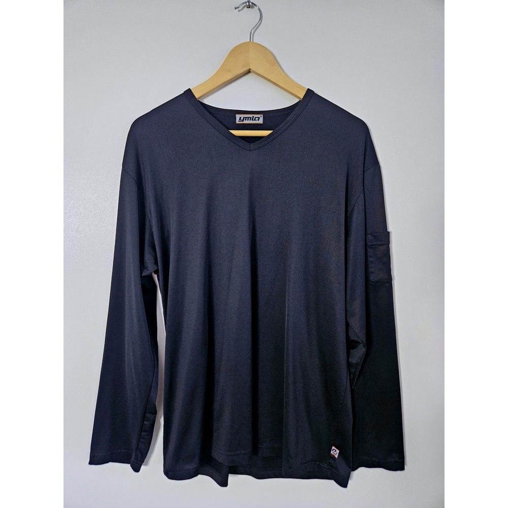 Vintage YMLA 90s Club Rave Long Sleeve V-Neck‎ Shirt Utility Pocket Black Large